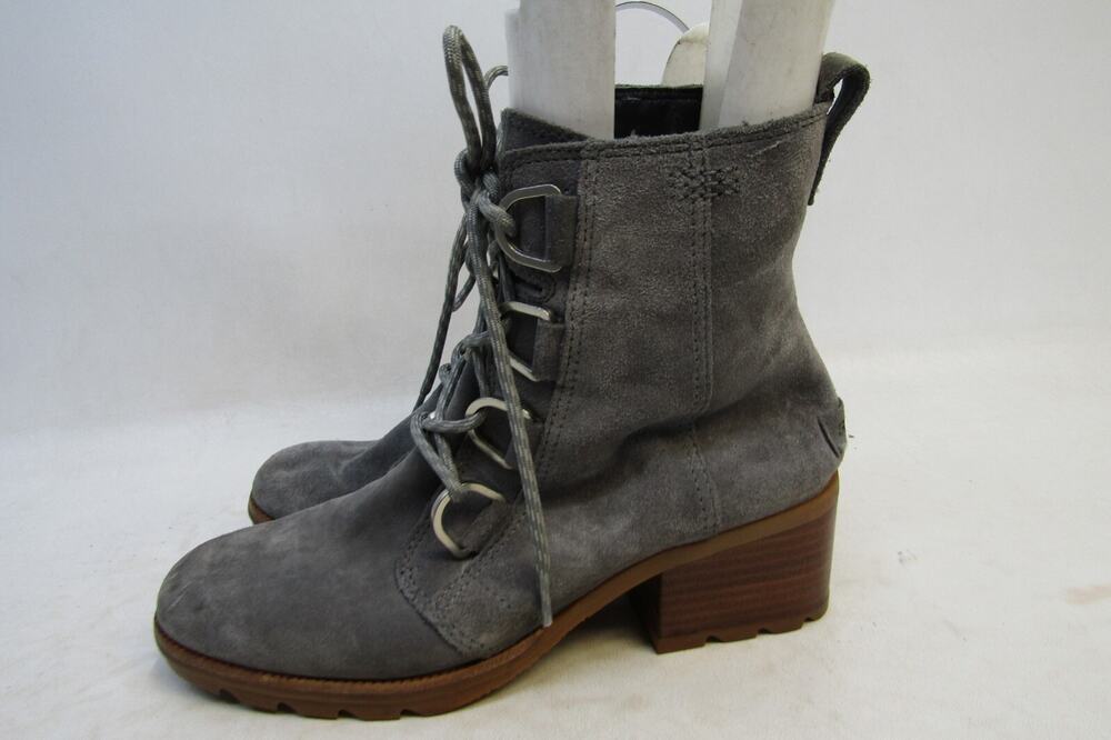 Sorel Womens Size 8 Gray Suede Lace Up Ankle Fashion Boots Bootie